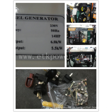 6kw Diesel Generator Set mit grüner Farbe Fan Case